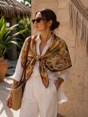 Jane Shilton Pure Silk Paisley Patchwork Square Scarf Shawl Wrap 34x33